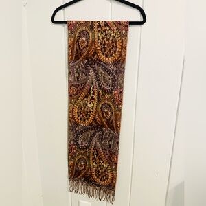 Cashmink Paisley Fringe Scarf in Autumn Tones